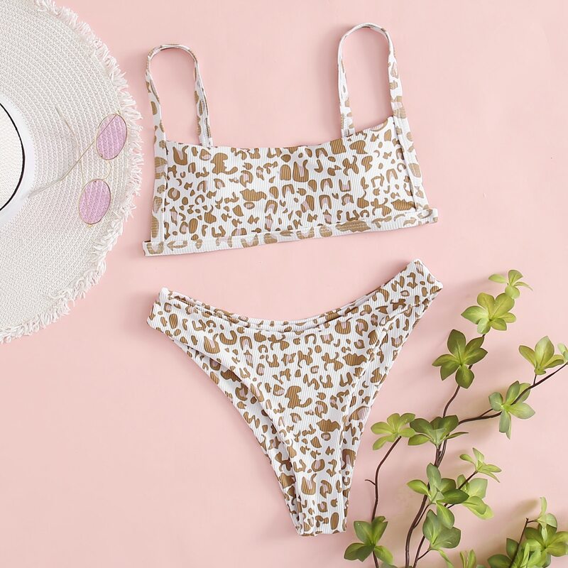 

Leopard High Leg Bikini Swimsuit, Multicolor