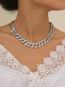 Collar con cadena con diamante de imitación - Plateado - Ver 1