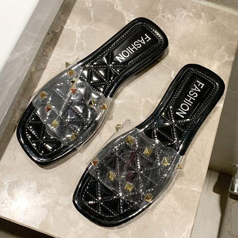 

Studded Decor Clear Slide Sandals, Black