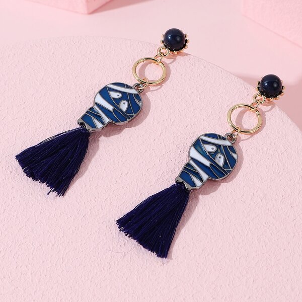 

Girls Mummy & Tassel Decor Drop Earrings, Blue