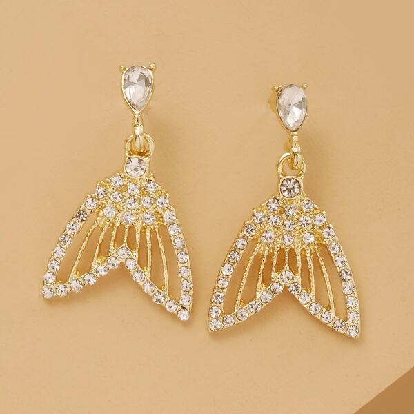 

Rhinestone Fish Tail Drop Earrings, Gold