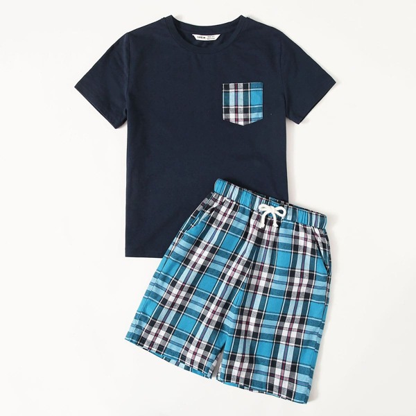 

Boys Pocket Front Top & Plaid Shorts PJ Set, Multicolor
