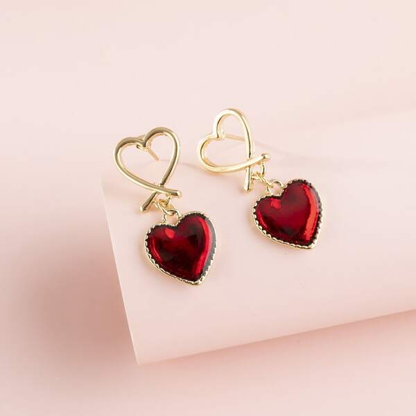 

2pairs Girls Heart Drop Earrings, Multicolor