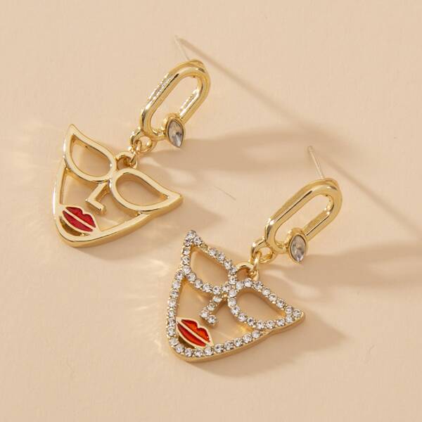 

Rhinestone Human Face Design Drop Earrings, Multicolor