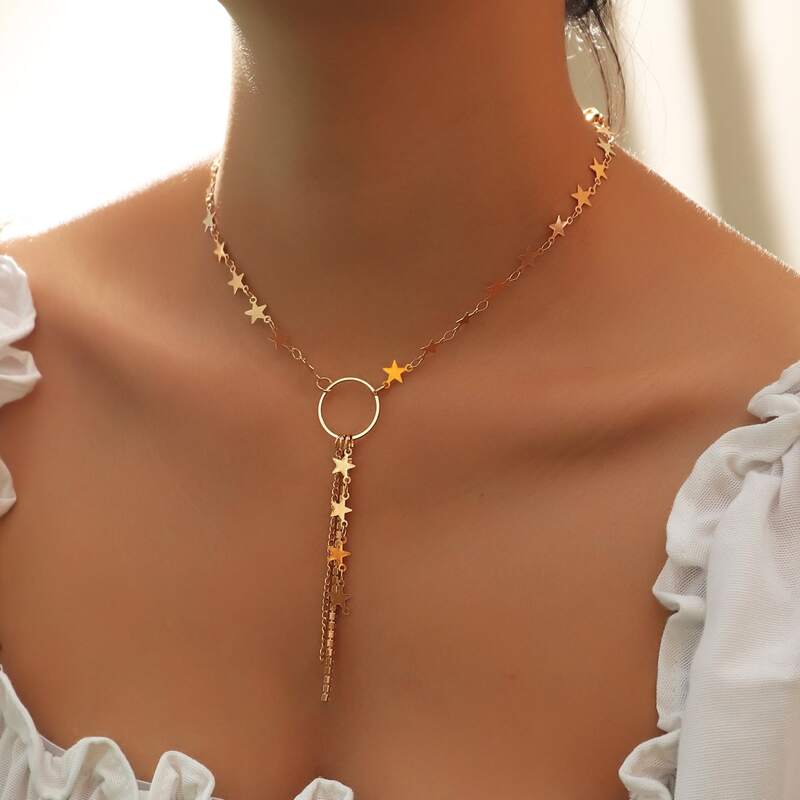 

Star Tassel Charm Necklace, Gold
