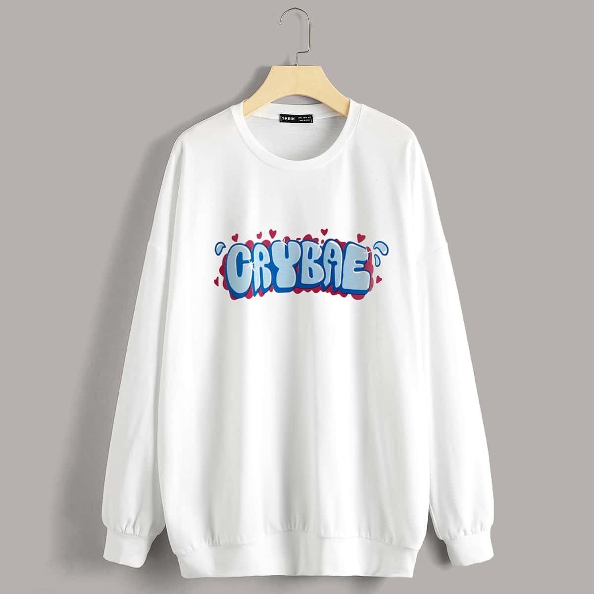 

Drop Shoulder Heart & Letter Graphic Sweatshirt, White