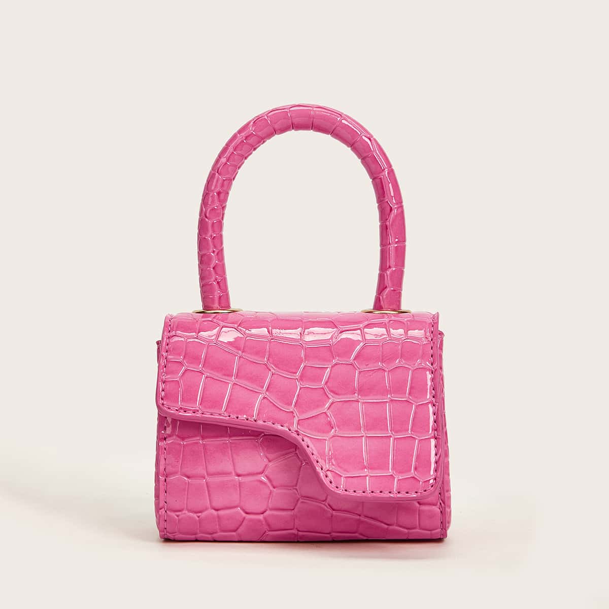 

Mini Croc Embossed Flap Satchel Bag, Bright watermelon pink