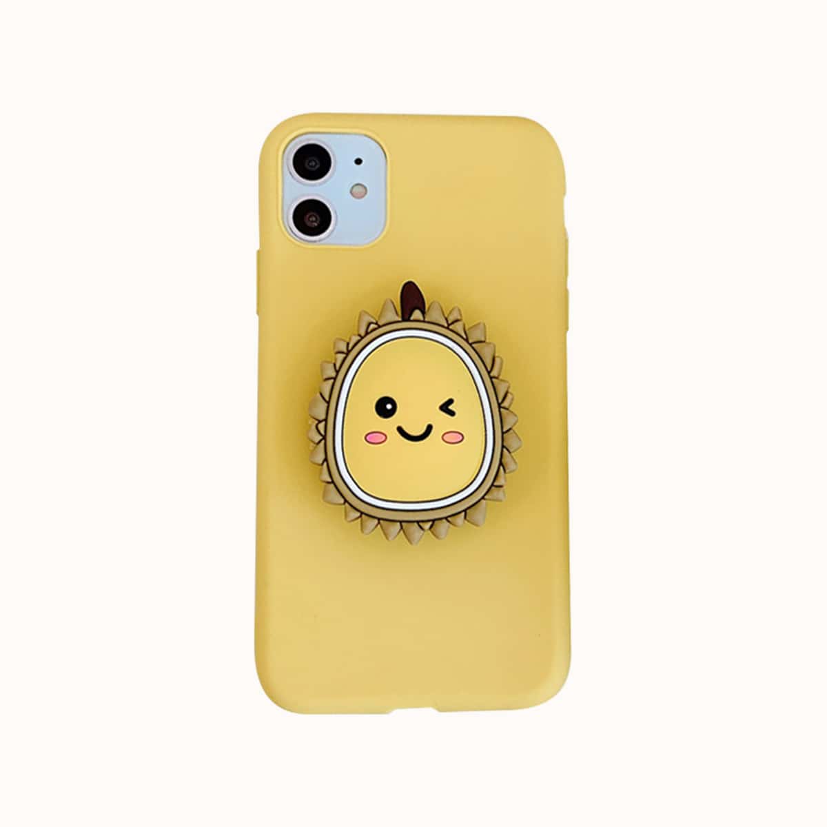 

1pc Solid iPhone Case With 1pc Cartoon Phone Holder, Yellow