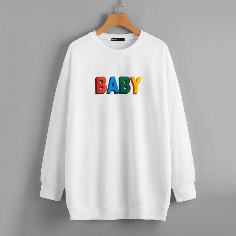 

Drop Shoulder Letter Graphic Sweatshirt, White