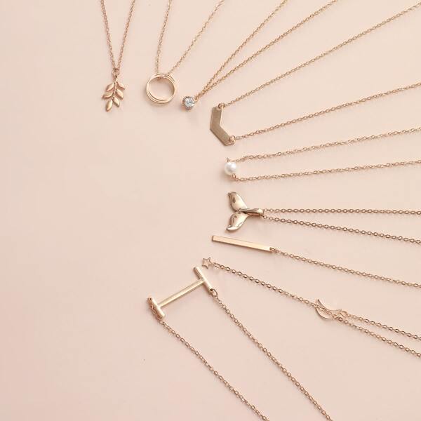 

9pcs Gold Bar Charm Necklace