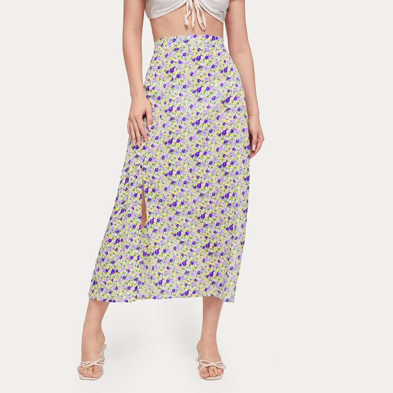 

Ditsy Floral Split Midi Skirt, Multicolor
