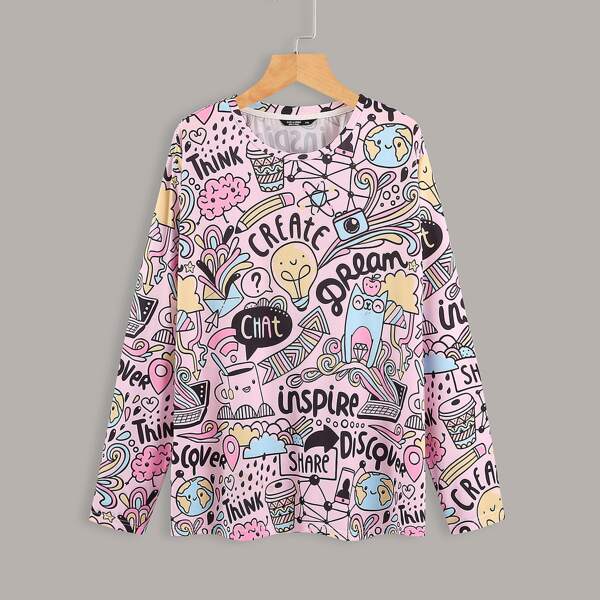 

Plus Cartoon And Letter Graphic Tee, Multicolor