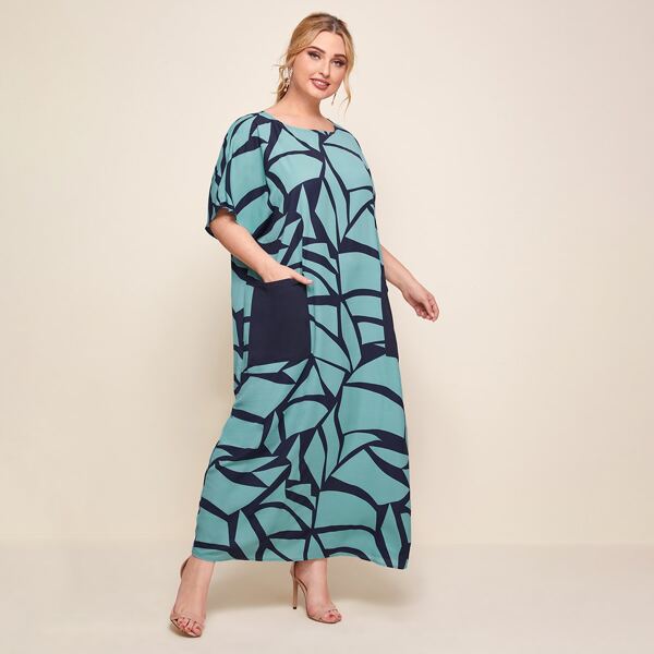 

Plus Patched Pocket Maxi Dress, Cadet blue