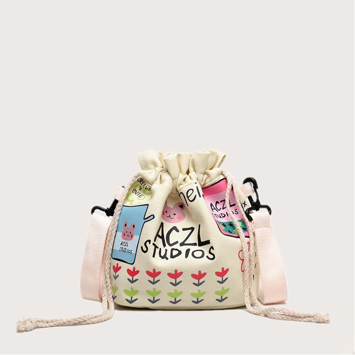 

Cartoon Floral Bucket Bag, Multicolor