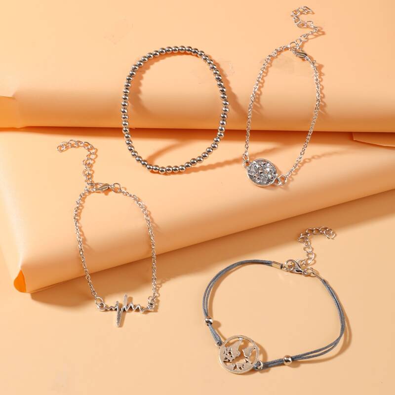 

4pcs Rhinestone Coin Bracelet, Multicolor