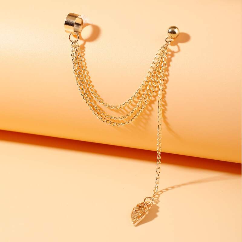 

1pc Leaf Chain Ear Cuff, Gold