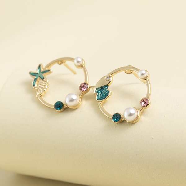 

2pairs Girls Starfish Shell Decor Stud Earrings, Multicolor