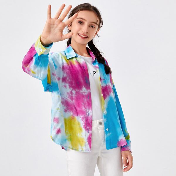 

Girls Drop Shoulder Tie Dye Blouse, Multicolor