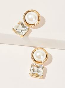 SHEIN Belle 1pair Women's Alloy Earrings Inlaid With Rhinestones - Yellow Gold - View 4