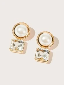 SHEIN Belle 1pair Women's Alloy Earrings Inlaid With Rhinestones - Yellow Gold - View 5
