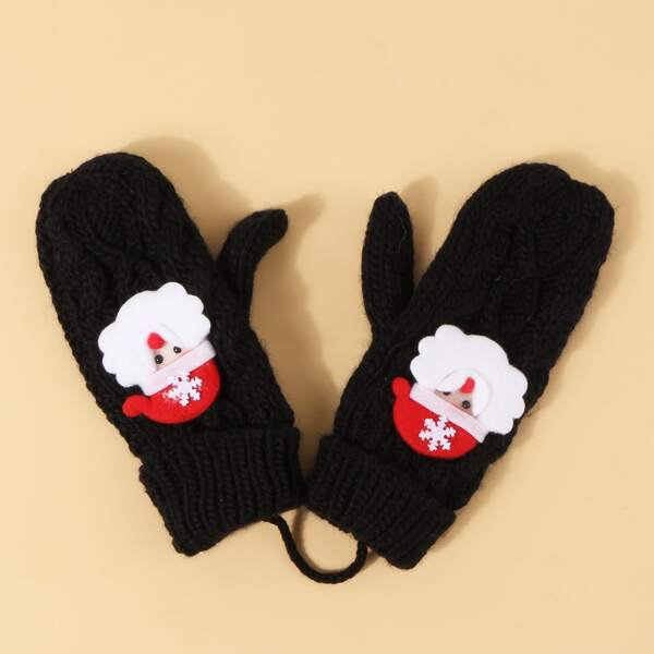 

Christmas Santa Claus Pattern Gloves, Black