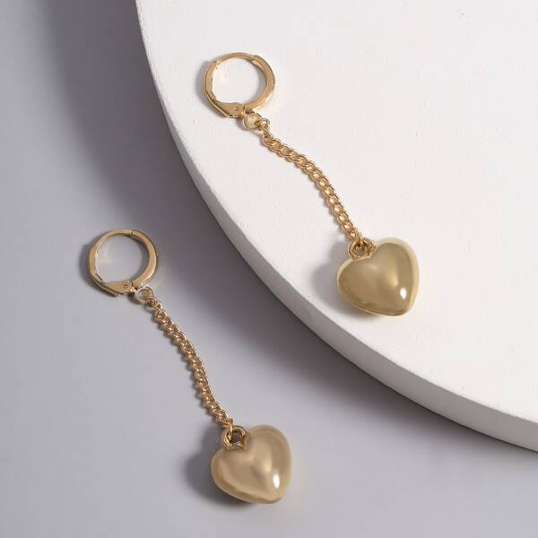 

Heart Chain Drop Earrings, Gold