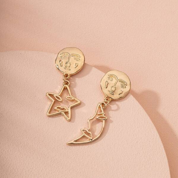 

Hollow Out Star Drop Earrings, Gold