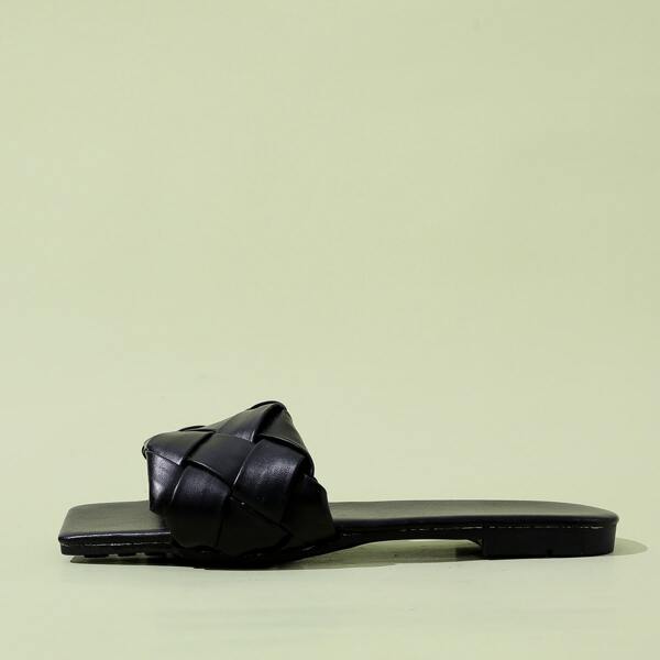 

Open Toe Braided Slide Sandals, Black