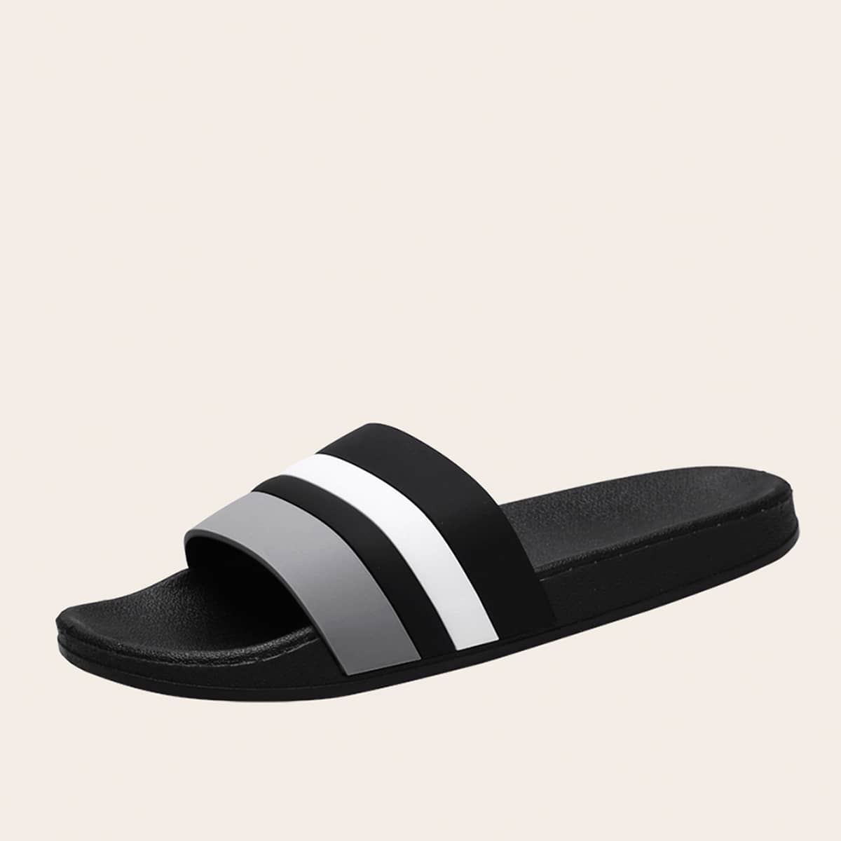 

Guys Color Block Striped Slides, Black