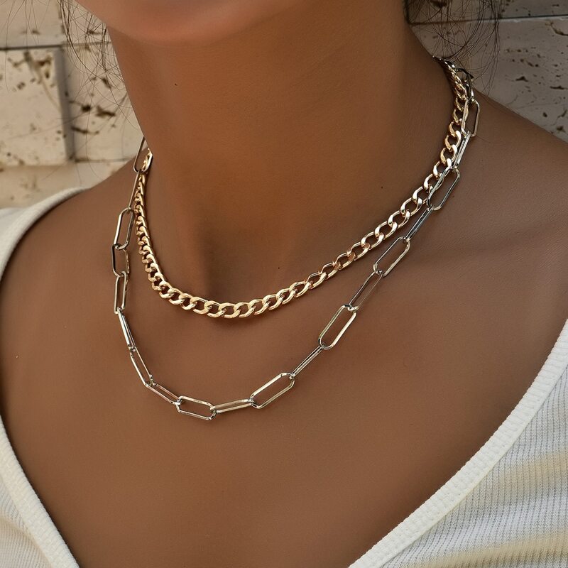 

2pcs Simple Chain Necklace, Multicolor