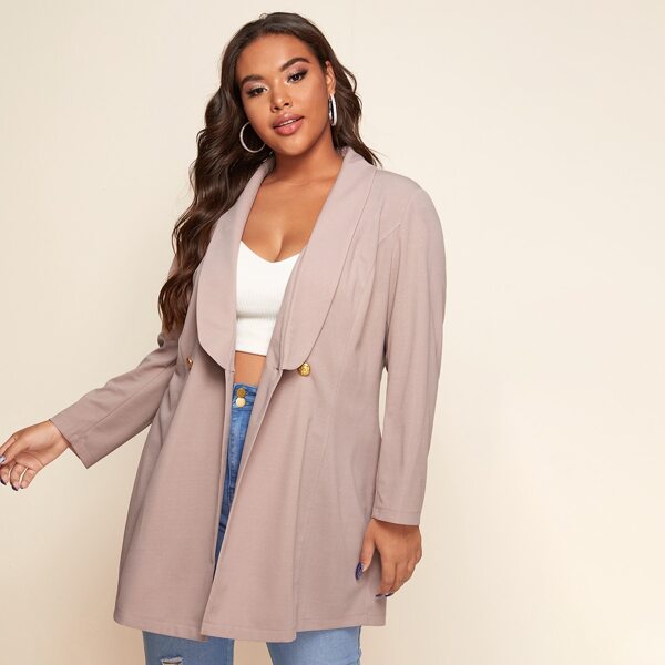 

Plus Double Button Shawl Collar Blazer, Dusty pink