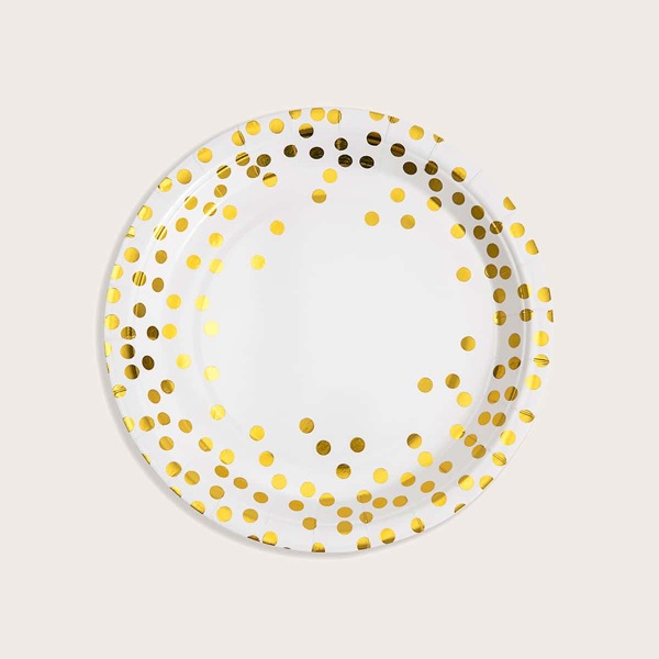 

10pcs Polka Dot Pattern Disposable Plate, White