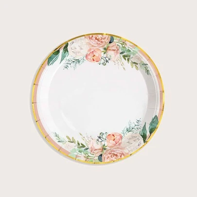 一次性餐具 - 花卉設計餐盤 - 9英寸（10入組/包）