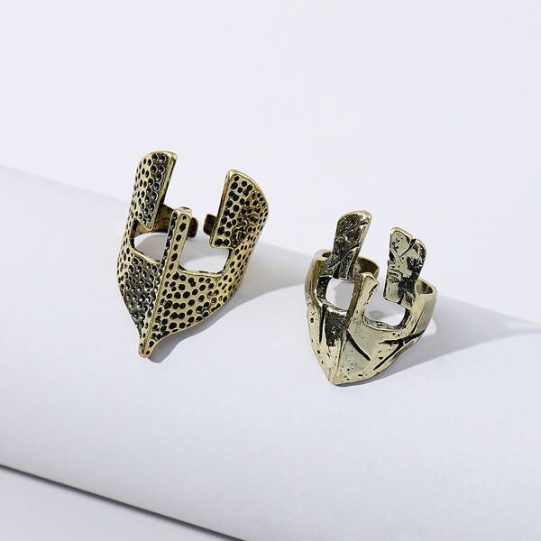 

2pcs Men Mask Design Ring, Bronze