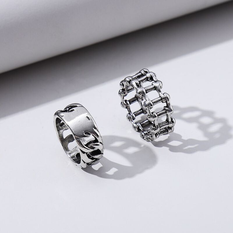 

2pcs Guys Chain Design Ring, Silver