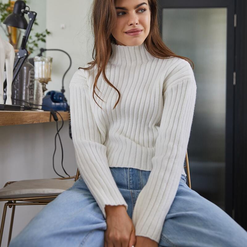 

White Ribbed Knit Sweater
