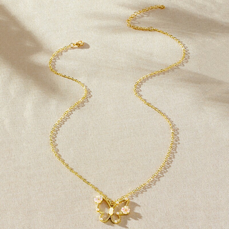 

Floral Butterfly Pendant Necklace, Gold
