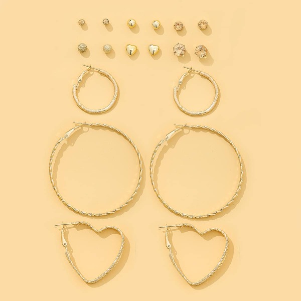 

9pairs Heart Design Earrings, Multicolor