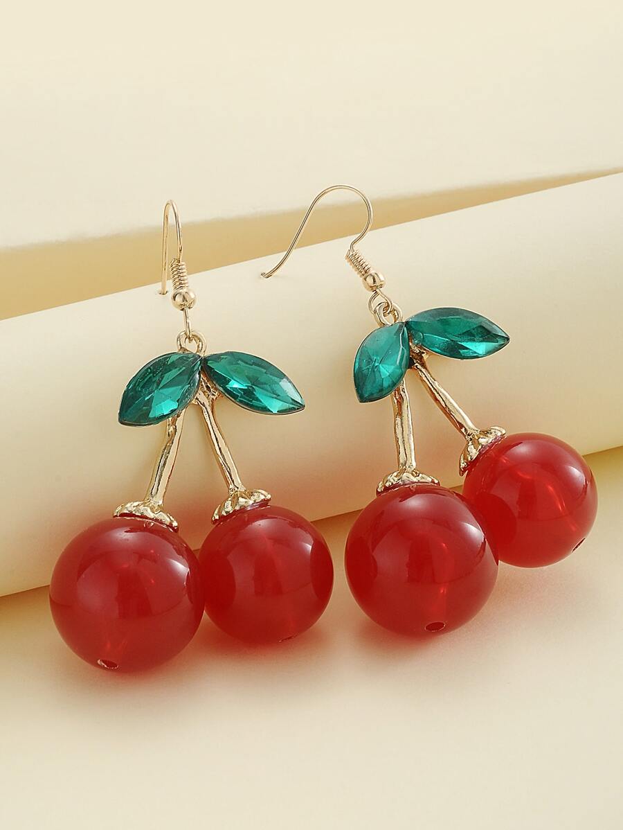 水鑽車厘子耳墜 - 紅色 - 查看 1