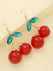 水鑽車厘子耳墜 - 紅色 - 查看 2