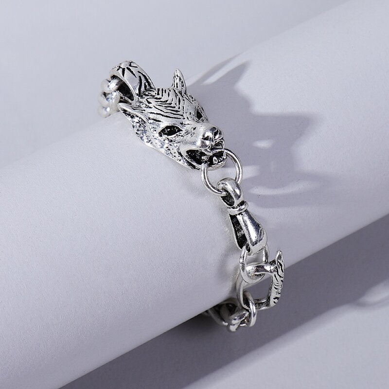 

Guys Animal Head Decor Bracelet, Silver