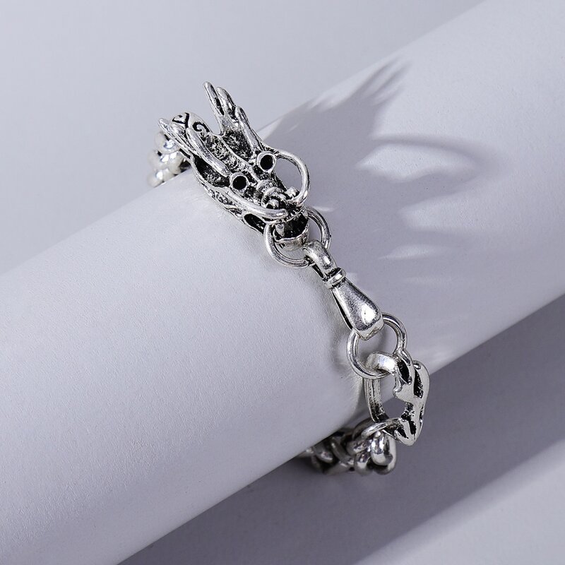 

Guys Chinese Dragon Design Bracelet, Silver