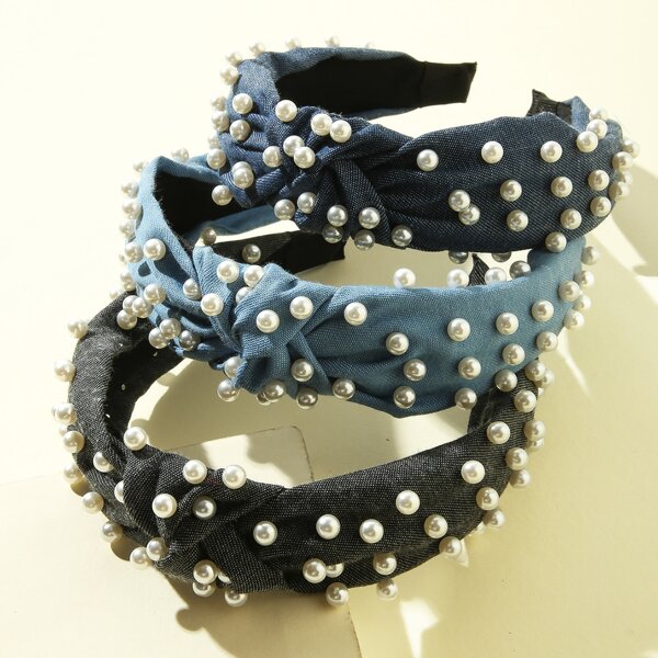 

3pcs Faux Pearl Decor Hair Hoop, Multicolor