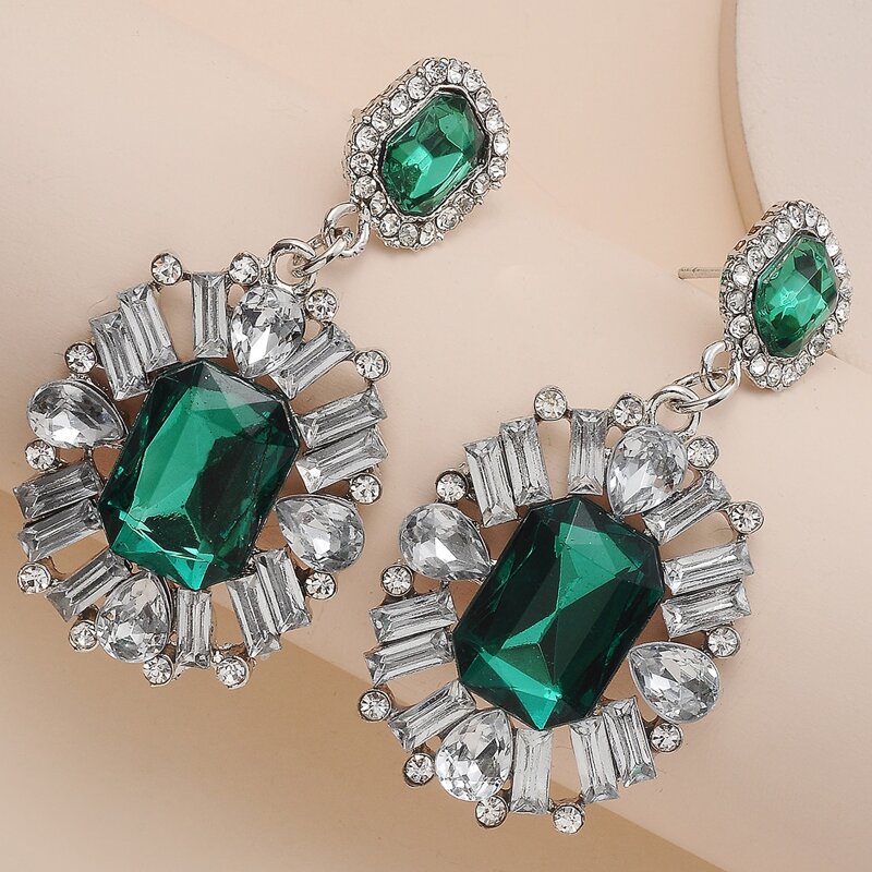 

Gemstone Decor Drop Earrings, Green