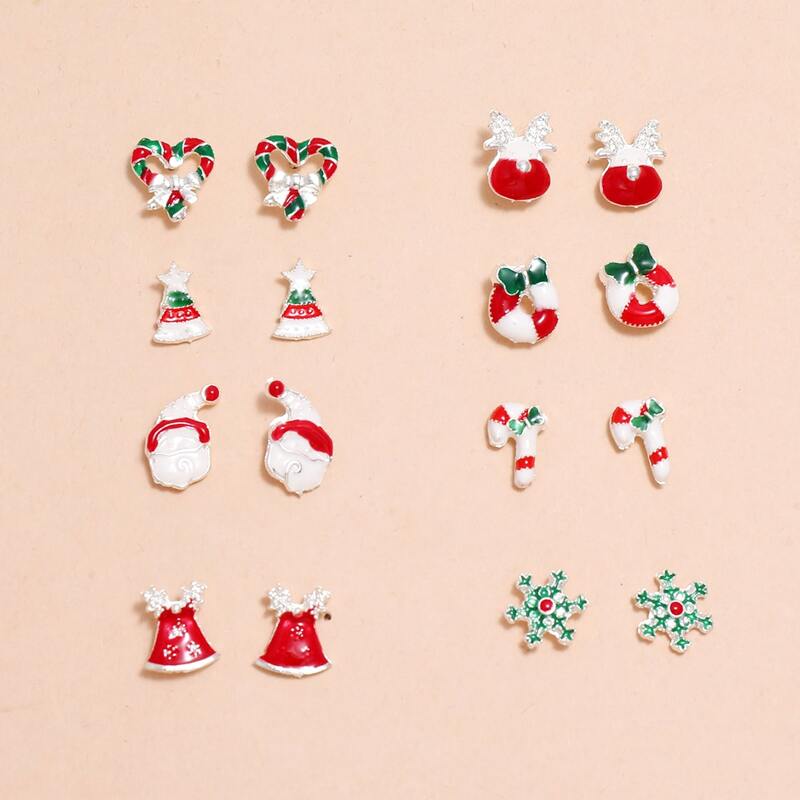 

8pairs Christmas Hat Decor Stud Earrings, Multicolor