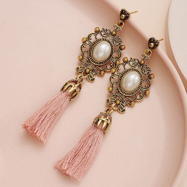 

Faux Pearl Tassel Drop Earrings, Pink