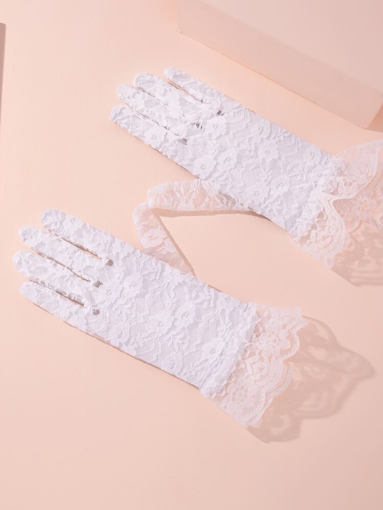 1pair Fashionable & Gothic Style Party Dress Rose Lace Gloves For Women Bow Valentine's Day Valentines