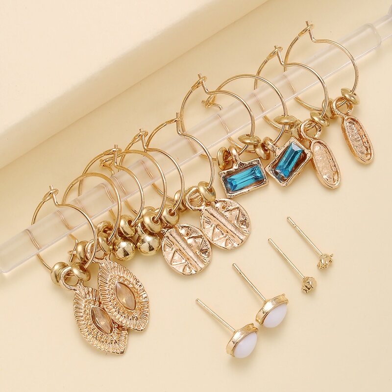 

7pairs Water Drop Design Earrings, Gold