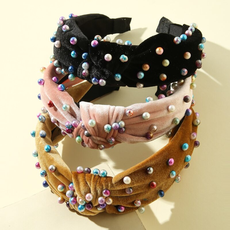 

Faux Pearl Decor Velvet Hair Hoop, Black