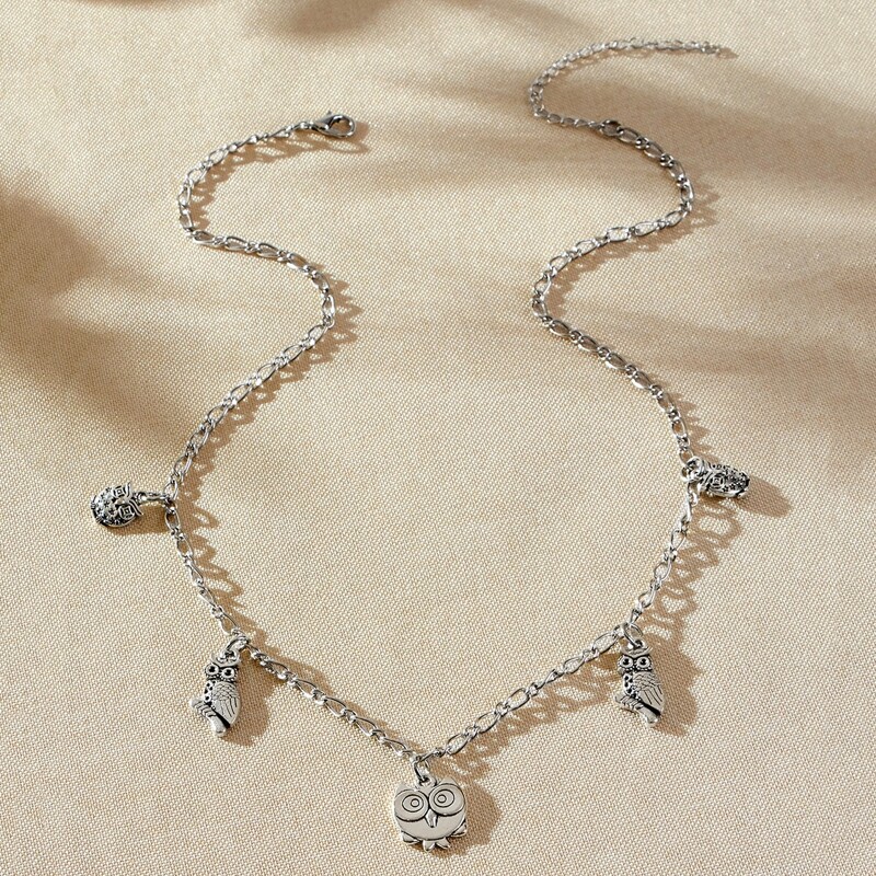 

Cartoon Owl Chain Necklace, Silver